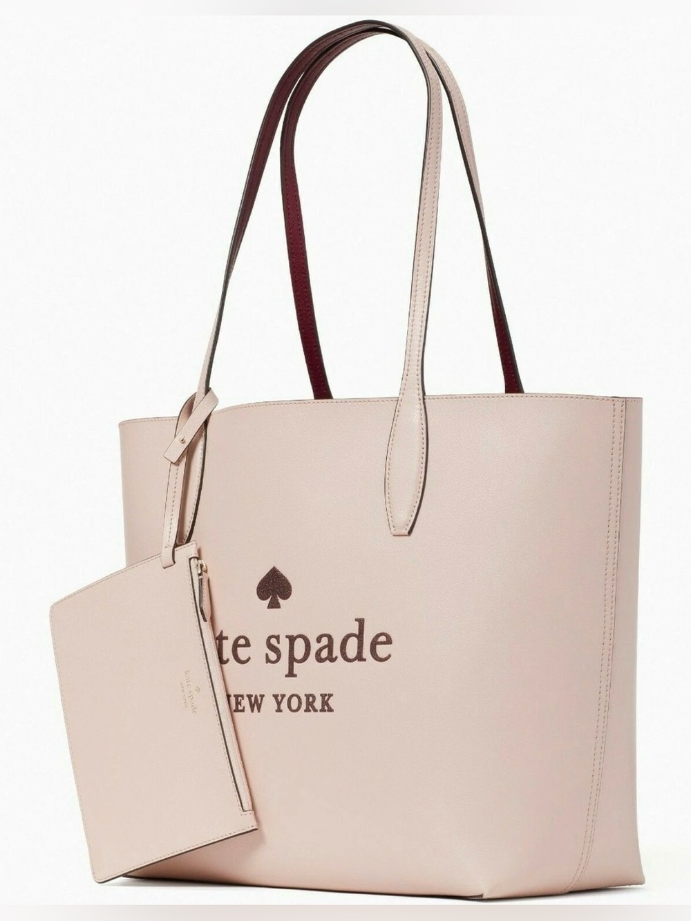Kate Spade Large Reversible Leather Tote Pale Pink Pouch Burgundy K4742 EUC - Picture 1 of 6